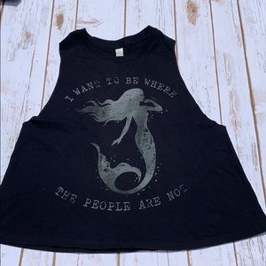 Cropped Screen Printed Mermaid Muscle Tank